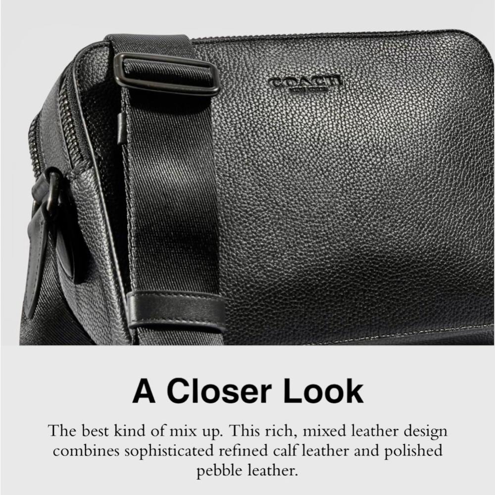 Coach Black Leather Messenger Bag with Adjustable Strap - Picture 3 of 9